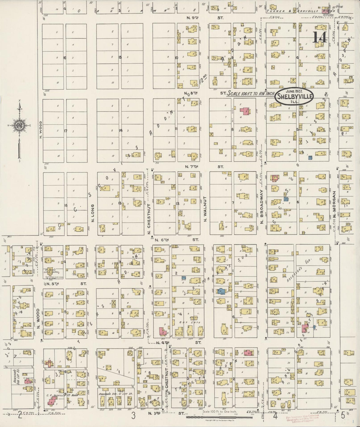 Sanborn Fire Insurance Map from Shelbyville, Shelby County, Illinois (1922), Sheet #0014 - Complete Map Set gallery image, historic Sanborn map, vintage wall art, Illinois Illinois