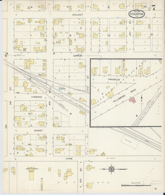 Sanborn Fire Insurance Map from Staunton, Macoupin County, Illinois (1913), Sheet #0007 - Historic Sanborn Fire Insurance Map Print, vintage old map wall art, antique decor, genealogy gift, Illinois Illinois map