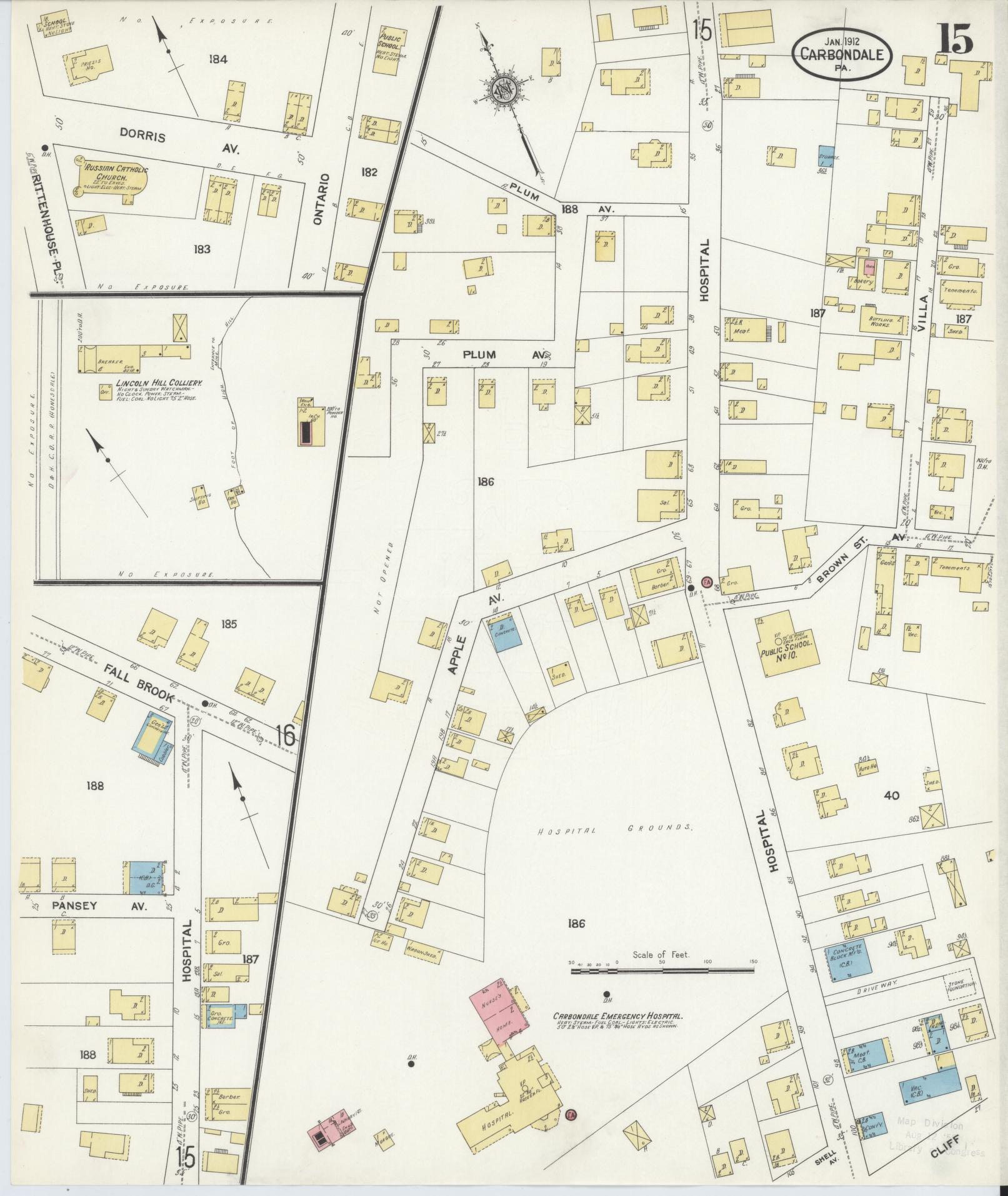 Sanborn Fire Insurance Map from Carbondale, Lackawanna County, Pennsylvania (1912), Sheet #0015 - Historic Sanborn Fire Insurance Map Print, vintage old map wall art, antique decor, genealogy gift, Pennsylvania Pennsylvania map