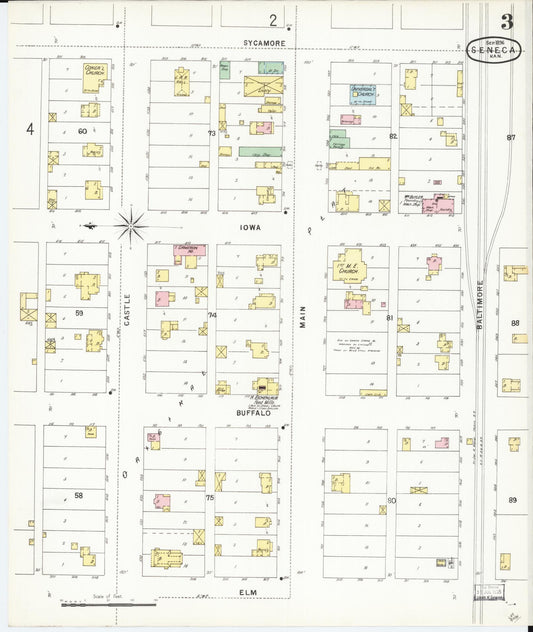 Sanborn Fire Insurance Map from Seneca, Nemaha County, Kansas (1896), Sheet #0003 - Historic Sanborn Fire Insurance Map Print, vintage old map wall art, antique decor, genealogy gift, Kansas Kansas map