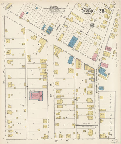 Sanborn Fire Insurance Map from Bedford, Lawrence County, Indiana (1922), Sheet #0028 - Historic Sanborn Fire Insurance Map Print, vintage old map wall art, antique decor, genealogy gift, Indiana Indiana map
