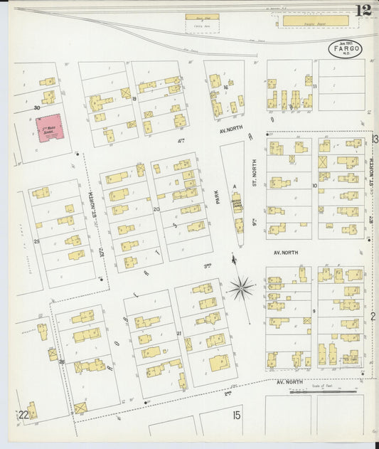 Sanborn Fire Insurance Map from Fargo, Cass County, North Dakota (1901), Sheet #0012 - Historic Sanborn Fire Insurance Map Print, vintage old map wall art, antique decor, genealogy gift, North Dakota North Dakota map