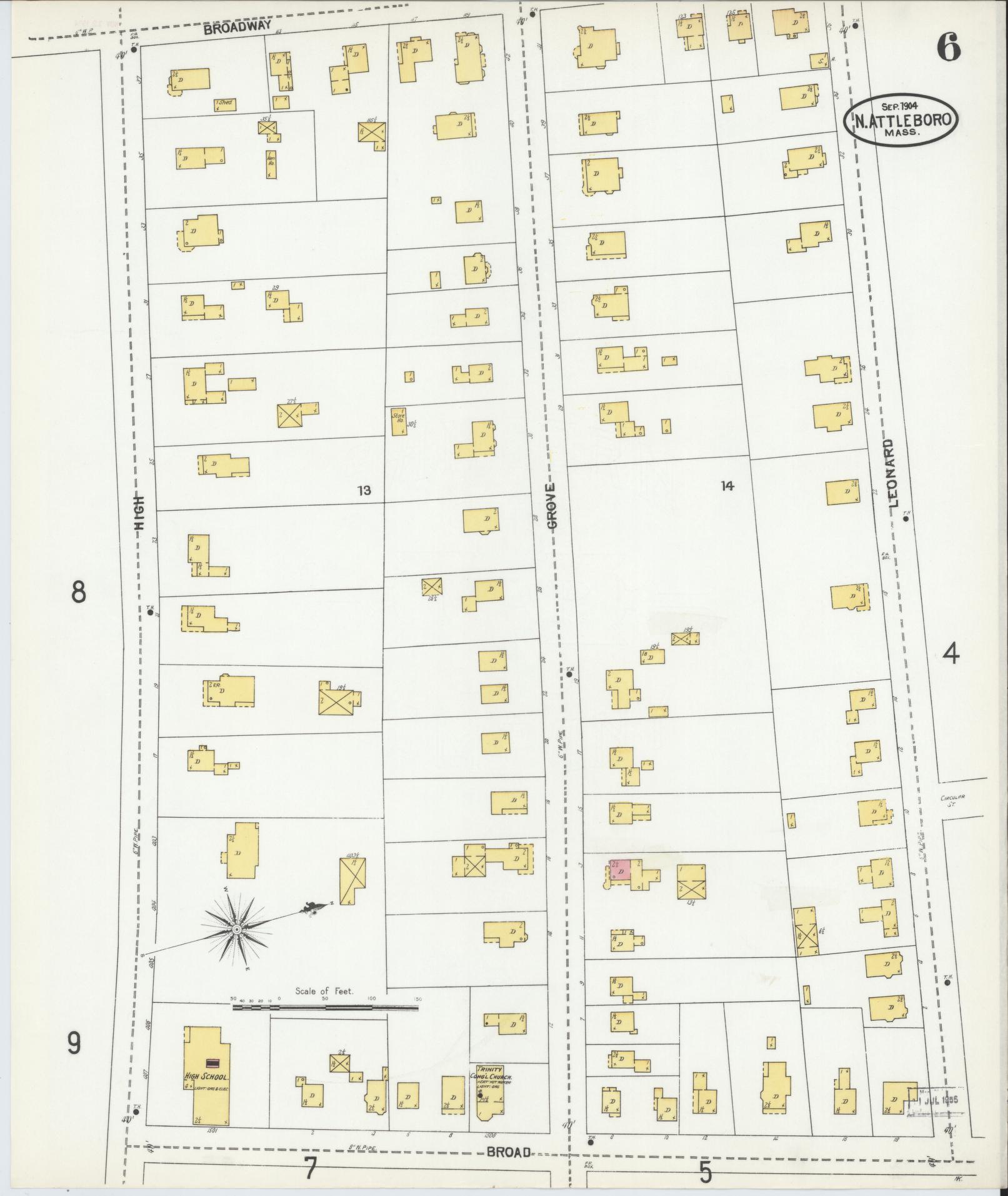 Sanborn Fire Insurance Map from North Attleborough, Bristol County, Massachusetts (1904), Sheet #0006 - Complete Map Set gallery image, historic Sanborn map, vintage wall art, Massachusetts Massachusetts