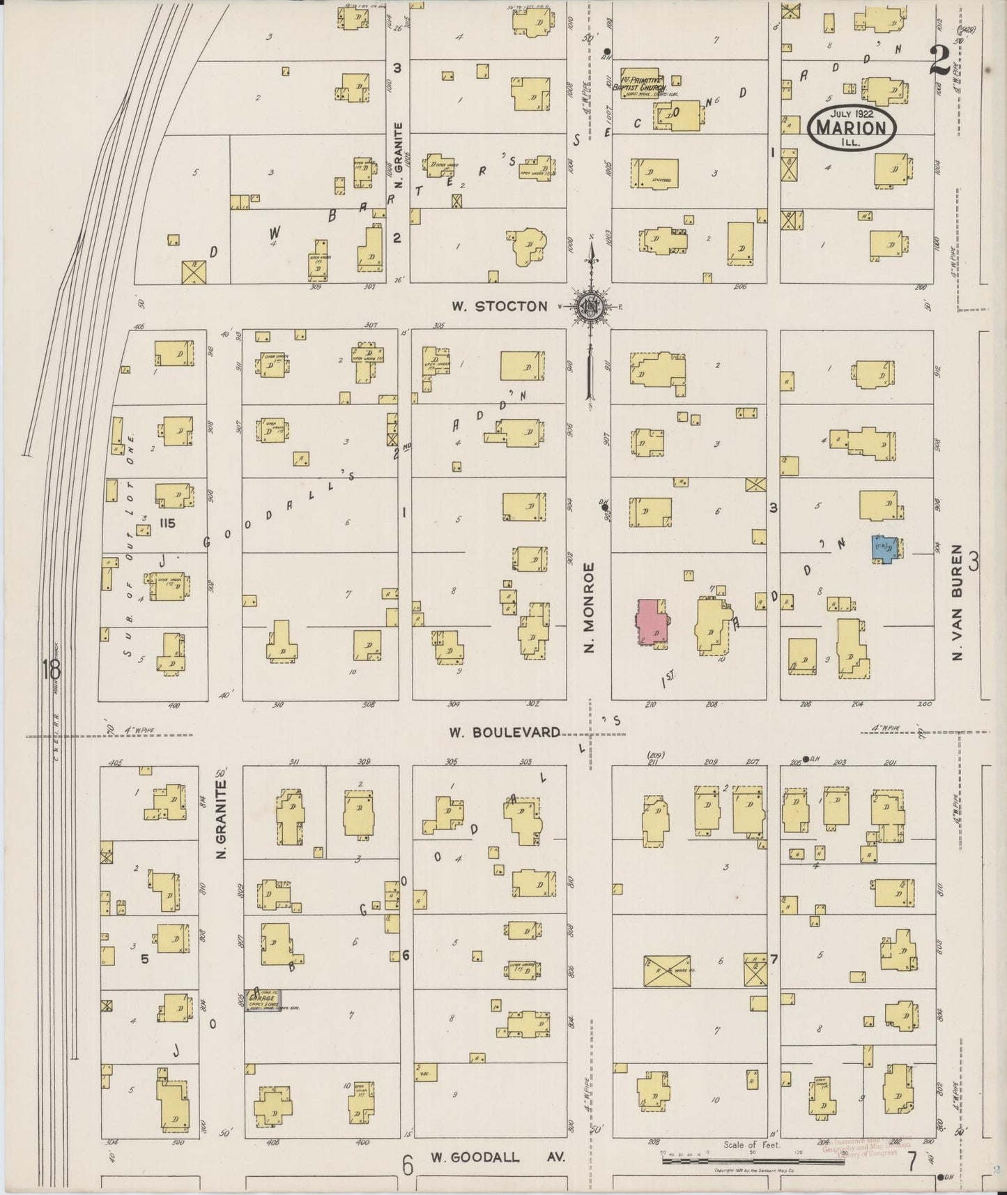 Sanborn Fire Insurance Map from Marion, Williamson County, Illinois (1922), Sheet #0002 - Historic Sanborn Fire Insurance Map Print, vintage old map wall art, antique decor, genealogy gift, Illinois Illinois map