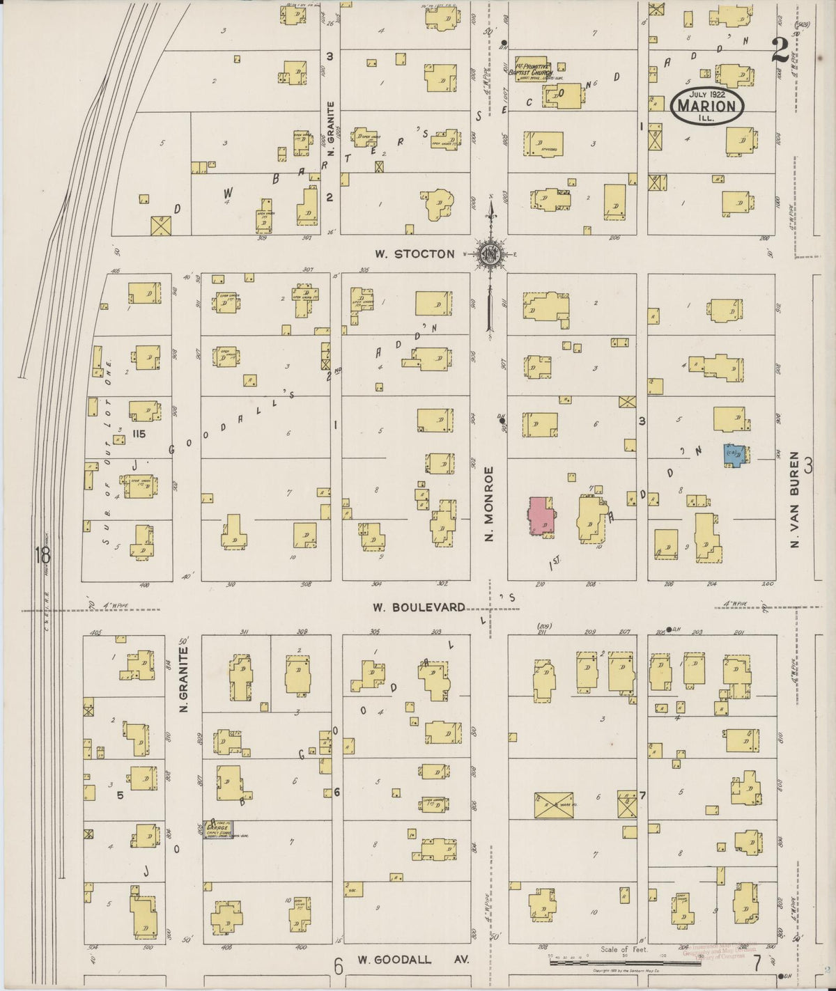 Sanborn Fire Insurance Map from Marion, Williamson County, Illinois (1922), Sheet #0002 - Historic Sanborn Fire Insurance Map Print, vintage old map wall art, antique decor, genealogy gift, Illinois Illinois map