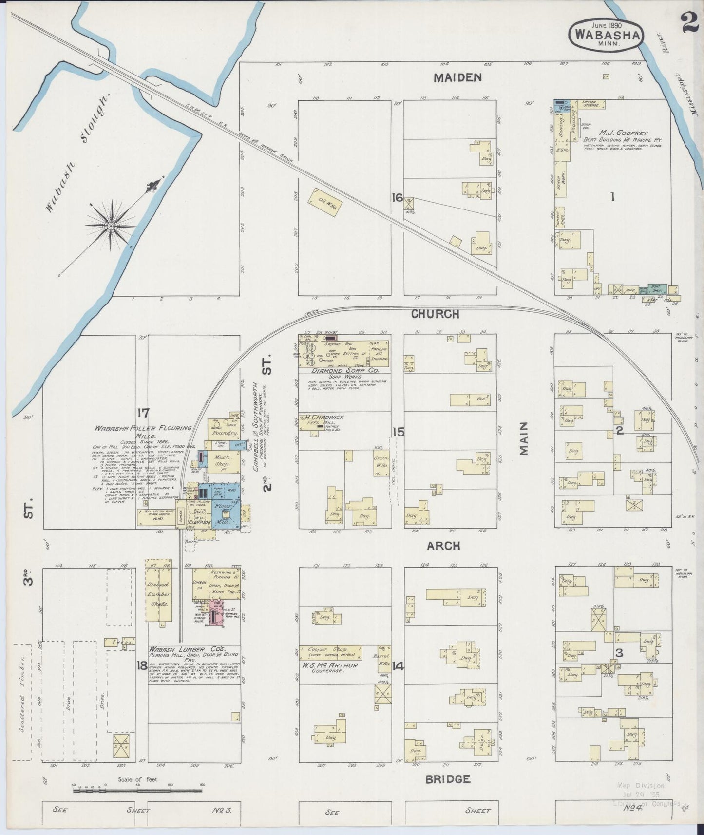 Sanborn Fire Insurance Map from Wabasha, Wabasha County, Minnesota (1890), Sheet #0002 - Complete Map Set gallery image, historic Sanborn map, vintage wall art, Minnesota Minnesota