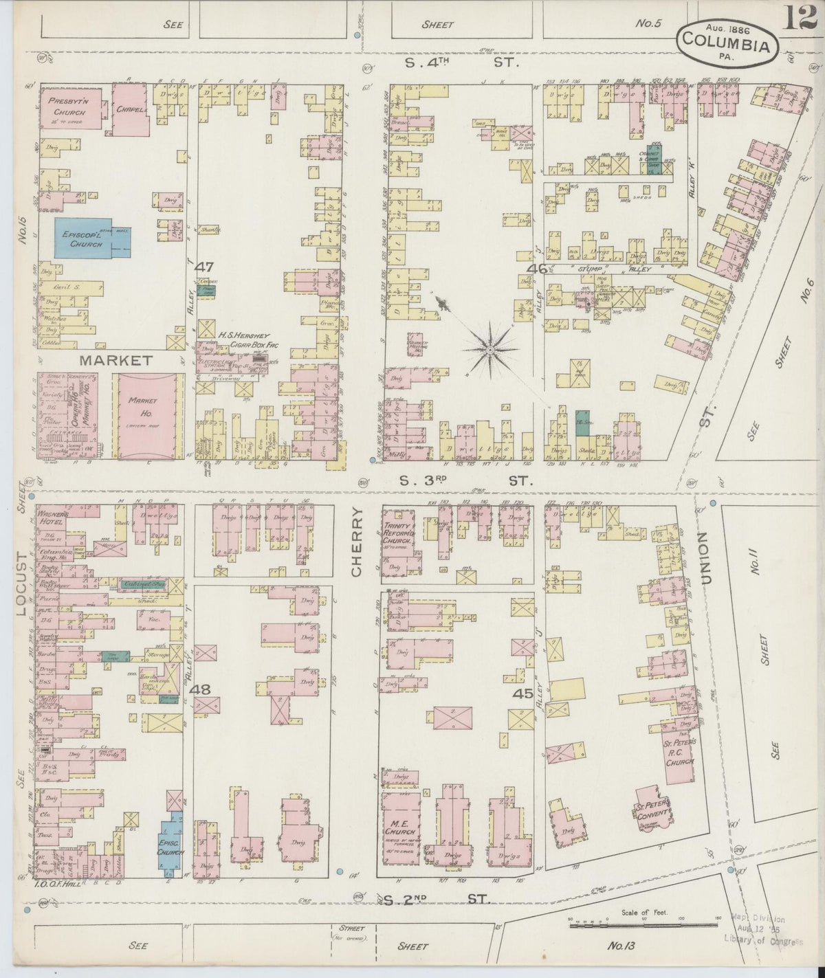 Sanborn Fire Insurance Map from Columbia, Lancaster County, Pennsylvania (1886), Sheet #0012 - Complete Map Set gallery image, historic Sanborn map, vintage wall art, Pennsylvania Pennsylvania