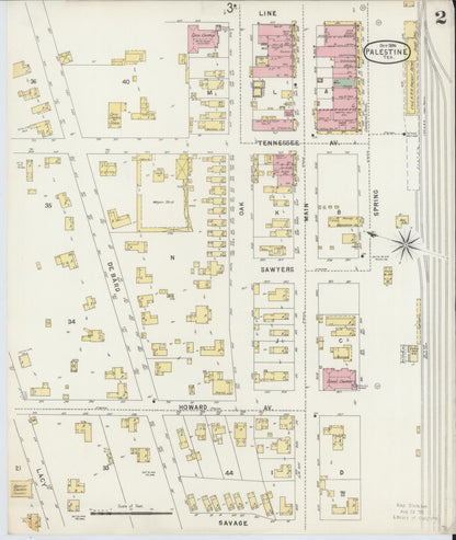 Sanborn Fire Insurance Map from Palestine, Anderson County, Texas (1896), Sheet #0002 - Complete Map Set gallery image, historic Sanborn map, vintage wall art, Texas Texas