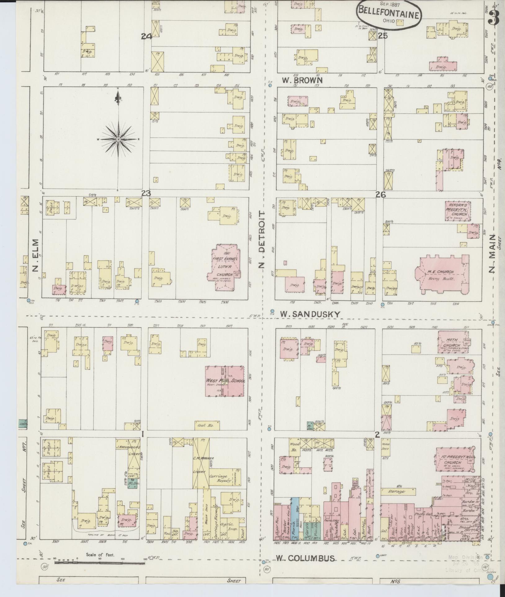 Sanborn Fire Insurance Map from Bellefontaine, Logan County, Ohio (1887), Sheet #0003 - Complete Map Set gallery image, historic Sanborn map, vintage wall art, Ohio Ohio
