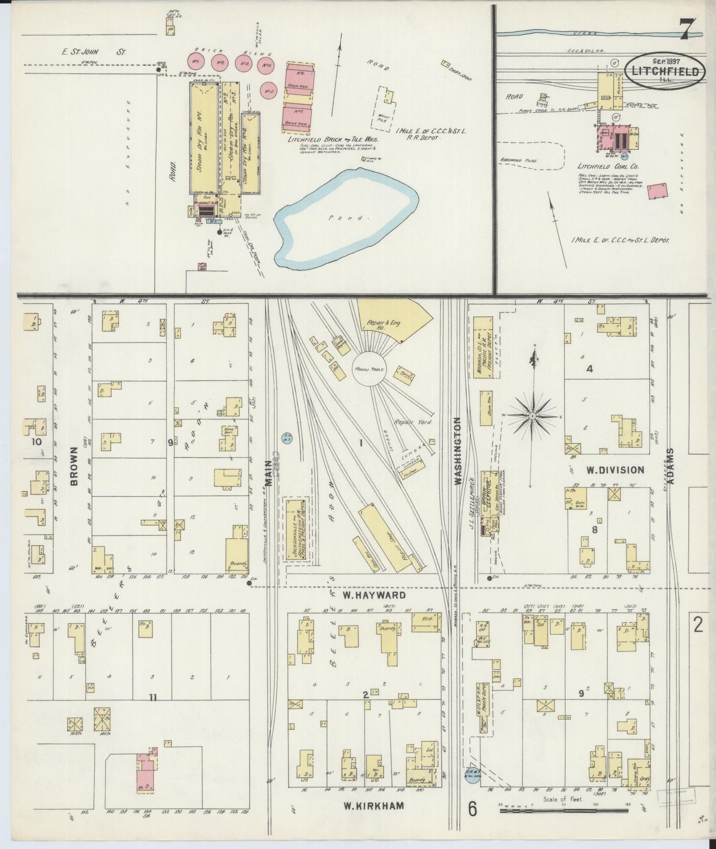 Sanborn Fire Insurance Map from Litchfield, Montgomery County, Illinois (1897), Sheet #0007 - Complete Map Set gallery image, historic Sanborn map, vintage wall art, Illinois Illinois