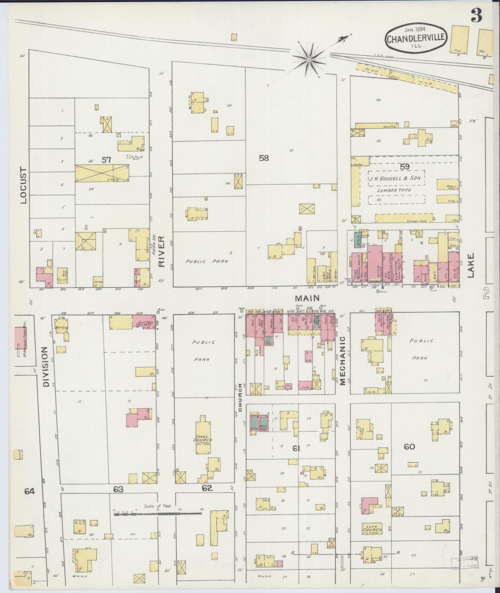 Sanborn Fire Insurance Map from Chandlerville, Cass County, Illinois (1894), Sheet #0003 - Historic Sanborn Fire Insurance Map Print, vintage old map wall art, antique decor, genealogy gift, Illinois Illinois map