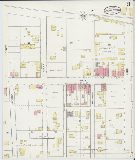 Sanborn Fire Insurance Map from Chandlerville, Cass County, Illinois (1894), Sheet #0003 - Historic Sanborn Fire Insurance Map Print, vintage old map wall art, antique decor, genealogy gift, Illinois Illinois map