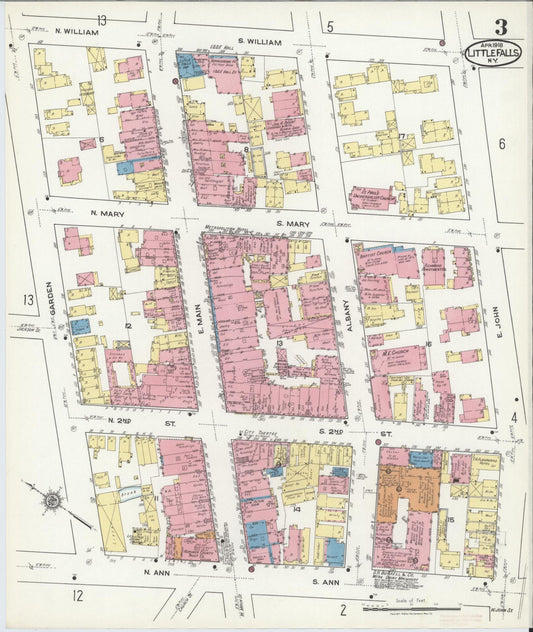 Sanborn Fire Insurance Map from Little Falls, Herkimer County, New York (1918), Sheet #0003 - Historic Sanborn Fire Insurance Map Print, vintage old map wall art, antique decor, genealogy gift, New York New York map