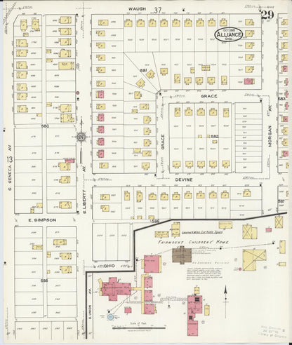 Sanborn Fire Insurance Map from Alliance, Stark County, Ohio (1921), Sheet #0029 - Complete Map Set gallery image, historic Sanborn map, vintage wall art, Ohio Ohio
