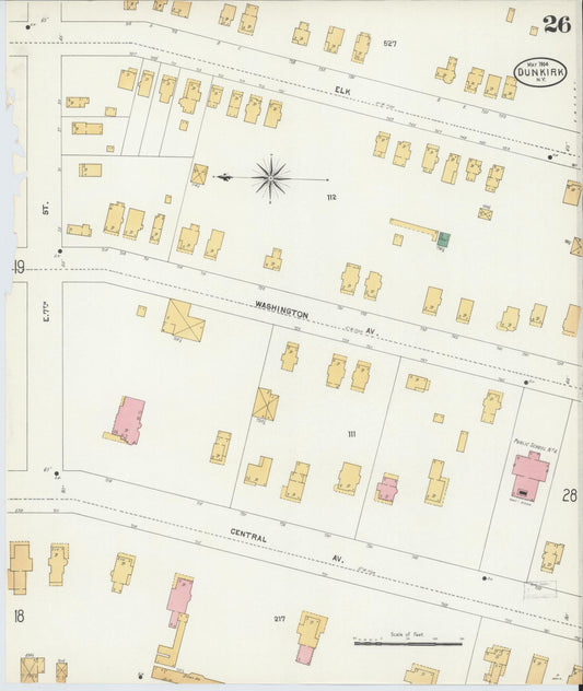 Sanborn Fire Insurance Map from Dunkirk, Chautauqua County, New York (1904), Sheet #0026 - Historic Sanborn Fire Insurance Map Print, vintage old map wall art, antique decor, genealogy gift, New York New York map