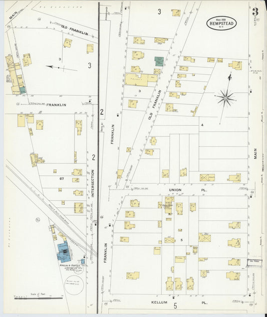 Sanborn Fire Insurance Map from Hempstead, Nassau County, New York (1909), Sheet #0003 - Historic Sanborn Fire Insurance Map Print, vintage old map wall art, antique decor, genealogy gift, New York New York map