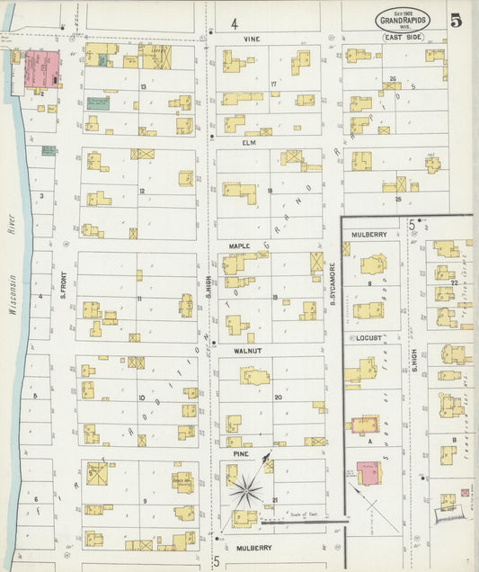 Sanborn Fire Insurance Map from Grand Rapids, Wood County, Wisconsin (1902), Sheet #0005 - Historic Sanborn Fire Insurance Map Print, vintage old map wall art, antique decor, genealogy gift, Wisconsin Wisconsin map