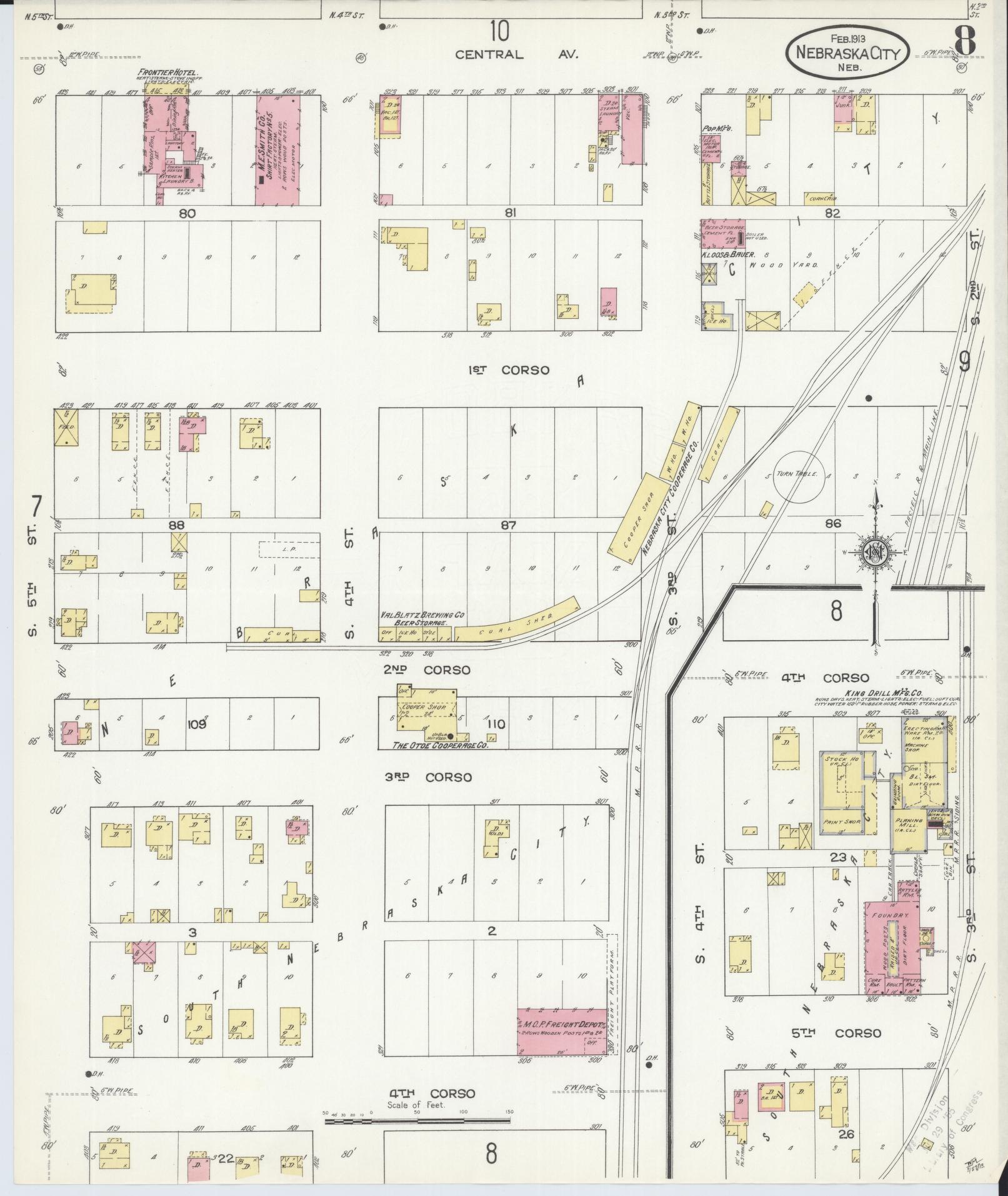 Sanborn Fire Insurance Map from Nebraska City, Otoe County, Nebraska (1913), Sheet #0008 - Historic Sanborn Fire Insurance Map Print, vintage old map wall art, antique decor, genealogy gift, Nebraska Nebraska map