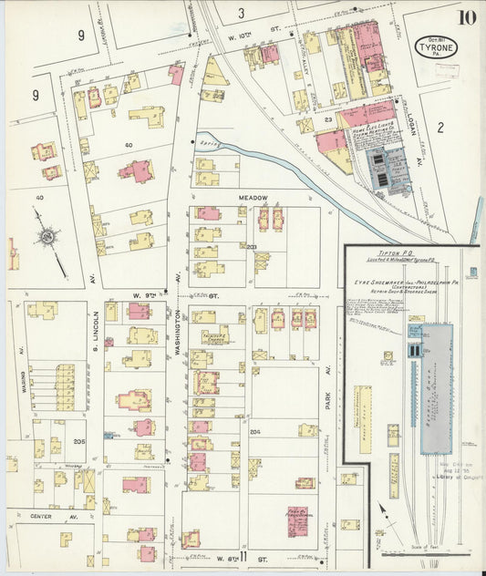 Sanborn Fire Insurance Map from Tyrone, Blair County, Pennsylvania (1911), Sheet #0010 - Historic Sanborn Fire Insurance Map Print, vintage old map wall art, antique decor, genealogy gift, Pennsylvania Pennsylvania map