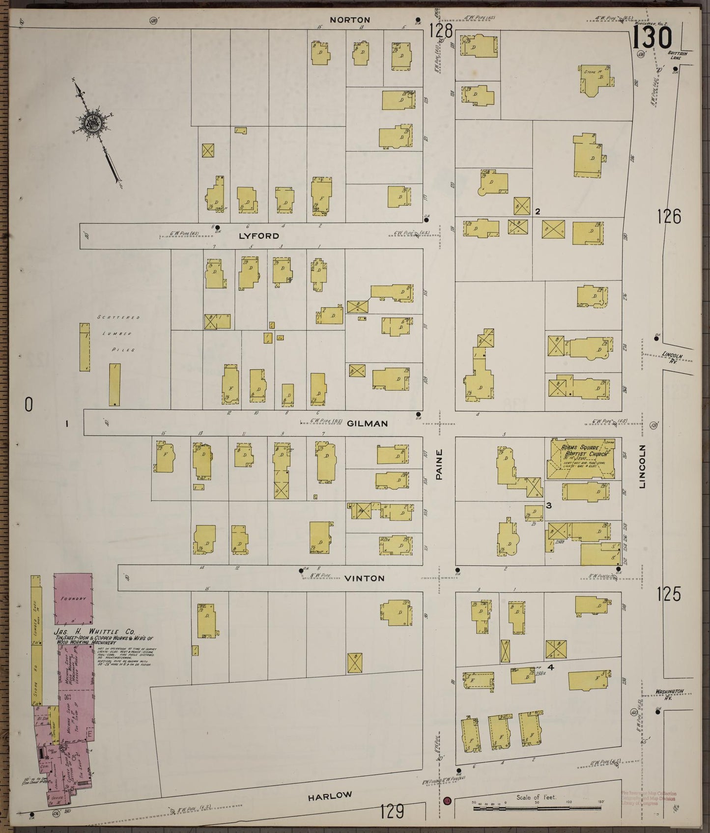 Sanborn Fire Insurance Map from Worcester, Worcester County, Massachusetts (1910), Sheet #0130 - Complete Map Set gallery image, historic Sanborn map, vintage wall art, Massachusetts Massachusetts