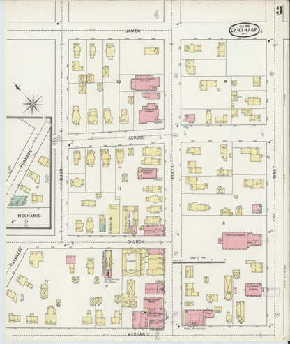 Sanborn Fire Insurance Map from Carthage, Jefferson County, New York (1895), Sheet #0003 - Historic Sanborn Fire Insurance Map Print, vintage old map wall art, antique decor, genealogy gift, New York New York map