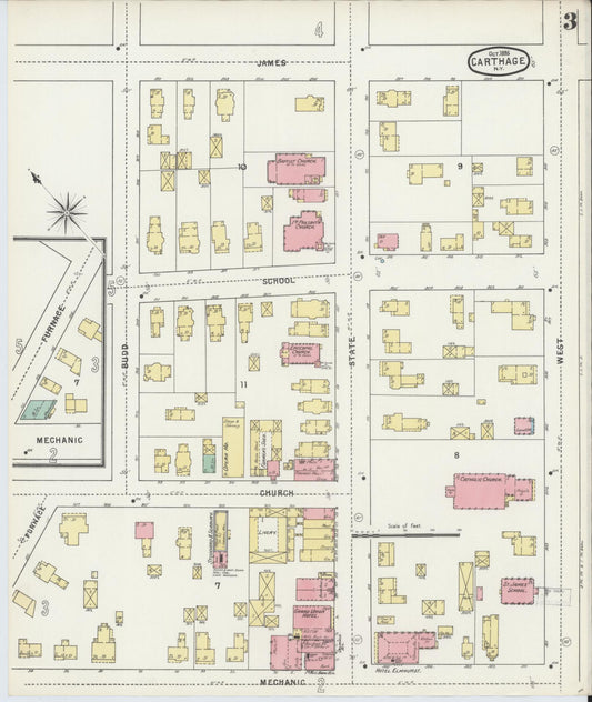 Sanborn Fire Insurance Map from Carthage, Jefferson County, New York (1895), Sheet #0003 - Historic Sanborn Fire Insurance Map Print, vintage old map wall art, antique decor, genealogy gift, New York New York map