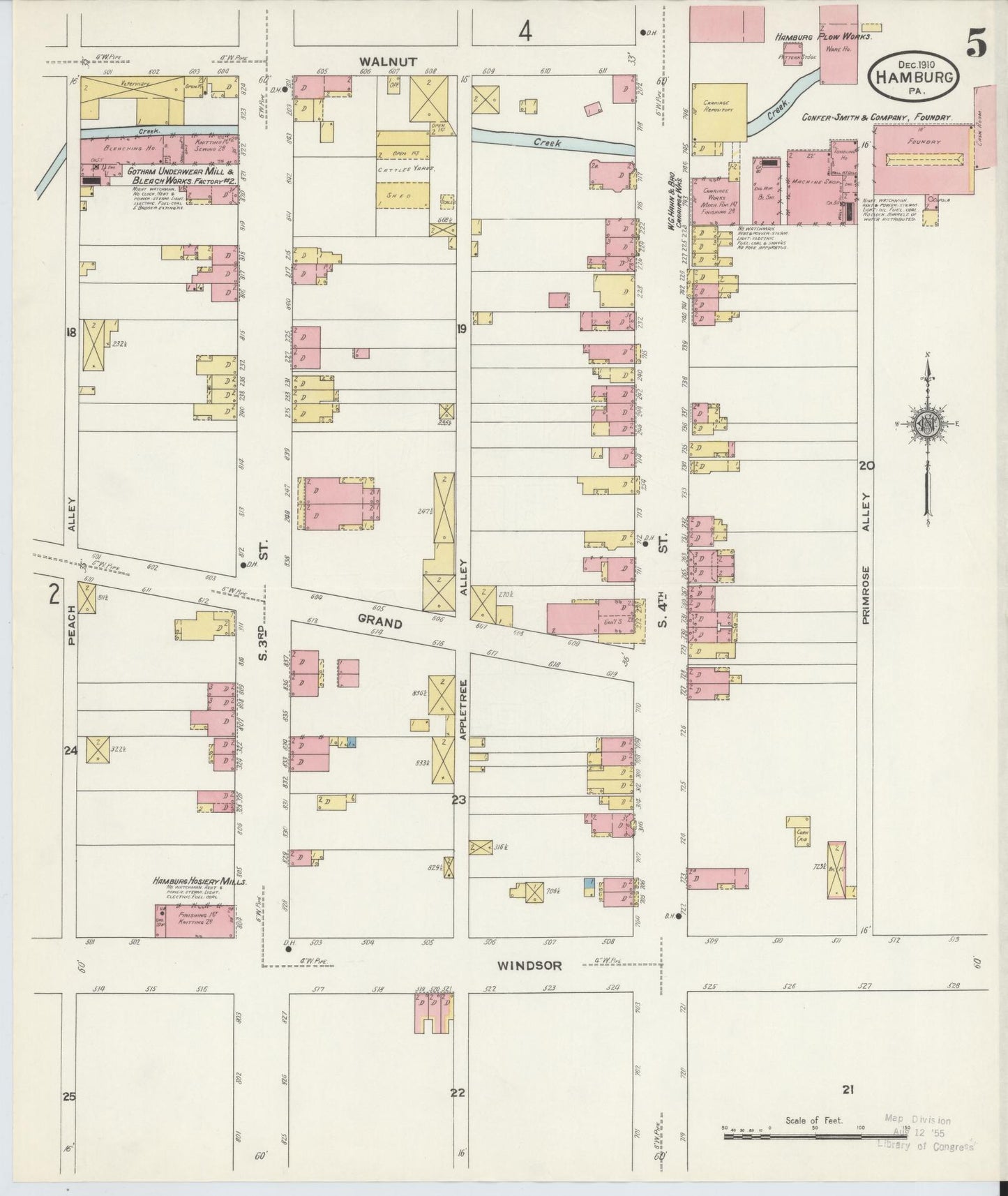 Sanborn Fire Insurance Map from Hamburg, Berks County, Pennsylvania (1910), Sheet #0005 - Historic Sanborn Fire Insurance Map Print, vintage old map wall art, antique decor, genealogy gift, Pennsylvania Pennsylvania map