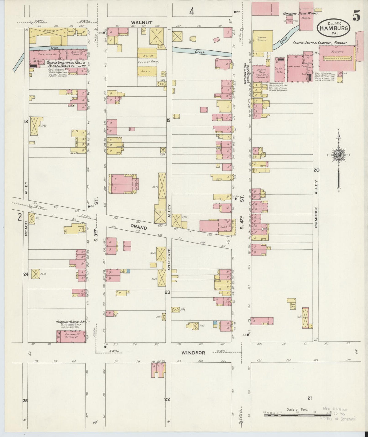 Sanborn Fire Insurance Map from Hamburg, Berks County, Pennsylvania (1910), Sheet #0005 - Historic Sanborn Fire Insurance Map Print, vintage old map wall art, antique decor, genealogy gift, Pennsylvania Pennsylvania map