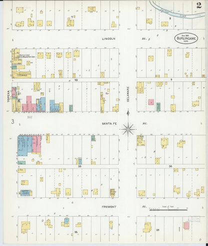 Sanborn Fire Insurance Map from Burlingame, Osage County, Kansas (1905), Sheet #0002 - Complete Map Set gallery image, historic Sanborn map, vintage wall art, Kansas Kansas