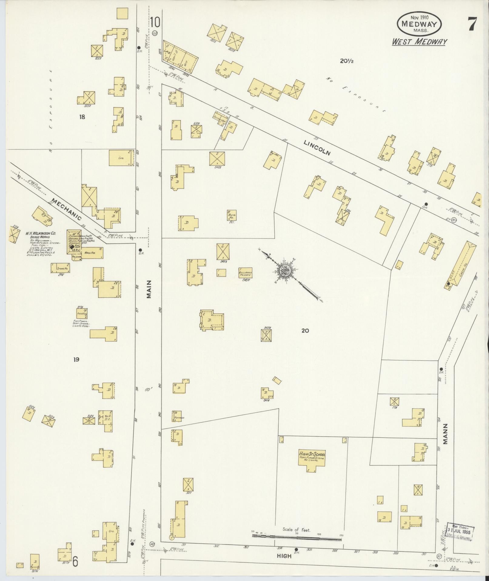 Sanborn Fire Insurance Map from Medway, Norfolk County, Massachusetts (1910), Sheet #0007 - Complete Map Set gallery image, historic Sanborn map, vintage wall art, Massachusetts Massachusetts