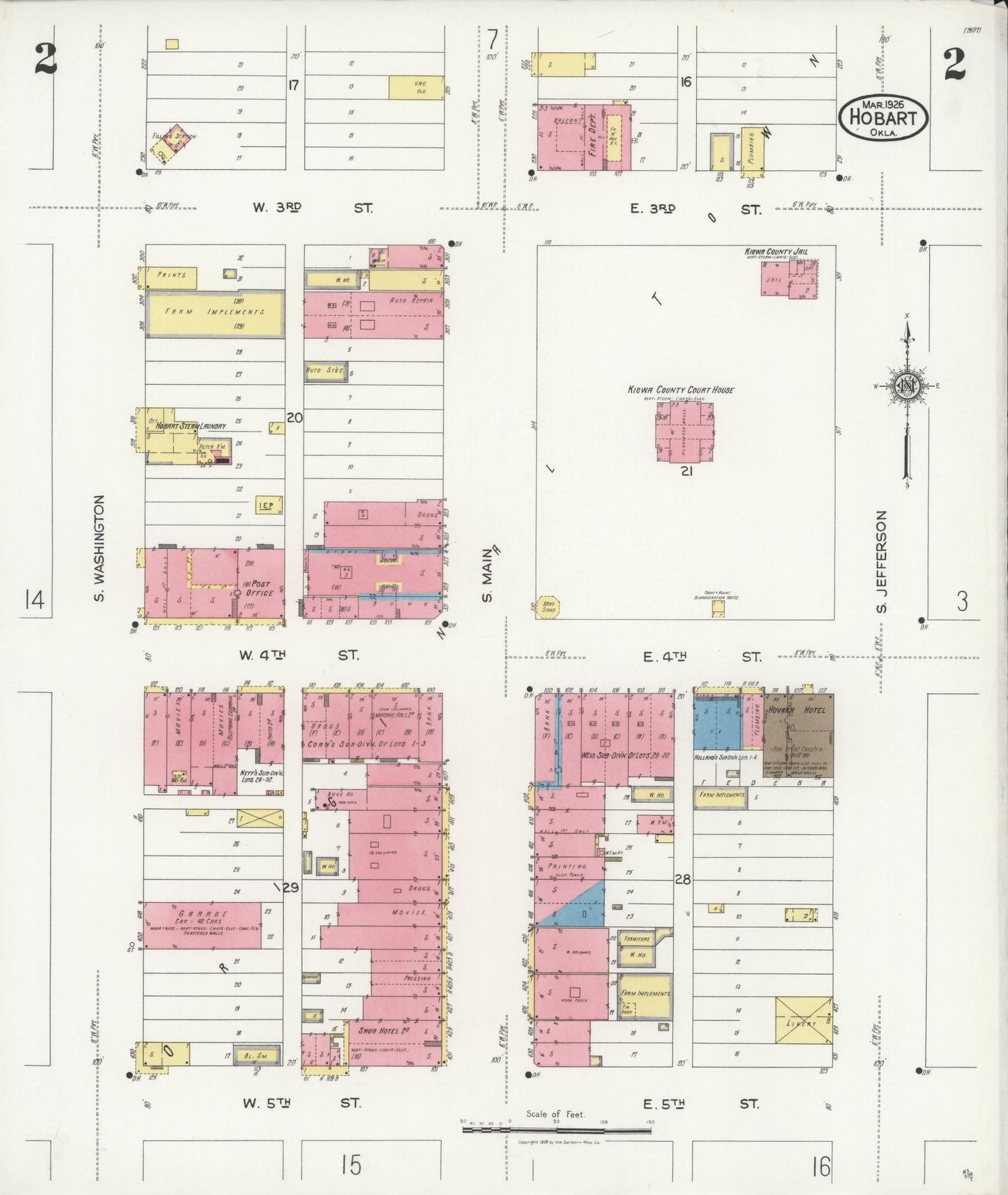Sanborn Fire Insurance Map from Hobart, Kiowa County, Oklahoma (1926), Sheet #0002 - Complete Map Set gallery image, historic Sanborn map, vintage wall art, Oklahoma Oklahoma
