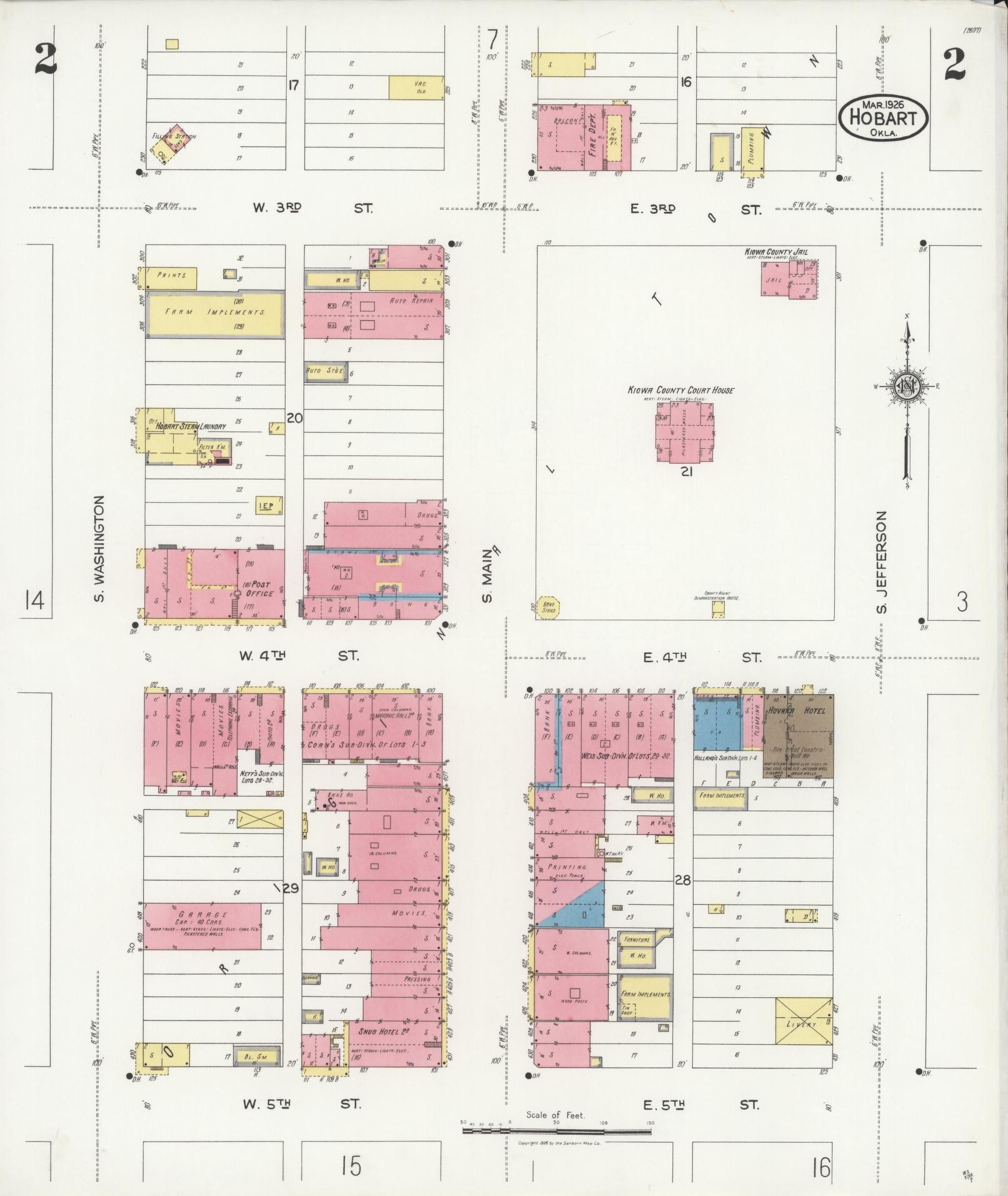 Sanborn Fire Insurance Map from Hobart, Kiowa County, Oklahoma (1926), Sheet #0002 - Complete Map Set gallery image, historic Sanborn map, vintage wall art, Oklahoma Oklahoma