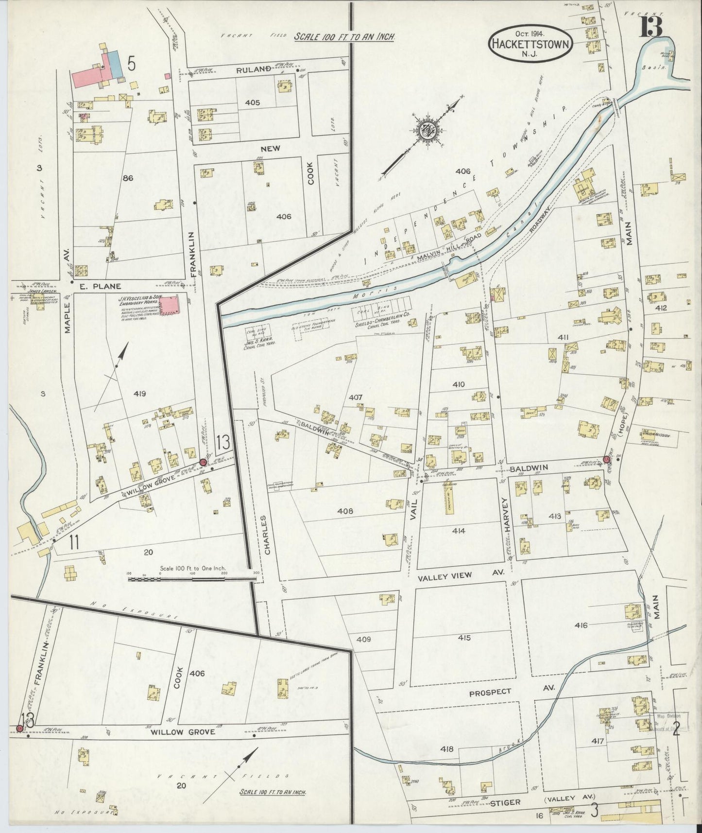 Sanborn Fire Insurance Map from Hackettstown, Warren County, New Jersey (1914), Sheet #0013 - Complete Map Set gallery image, historic Sanborn map, vintage wall art, New Jersey New Jersey