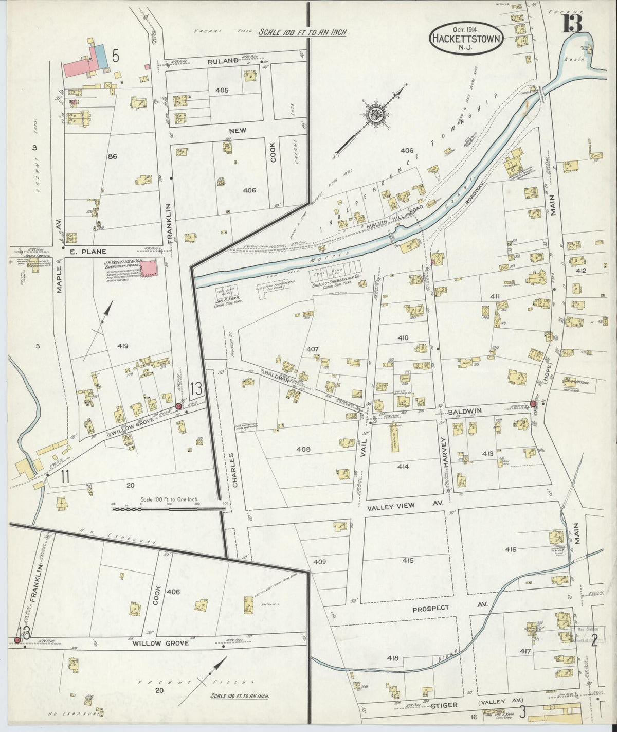 Sanborn Fire Insurance Map from Hackettstown, Warren County, New Jersey (1914), Sheet #0013 - Complete Map Set gallery image, historic Sanborn map, vintage wall art, New Jersey New Jersey