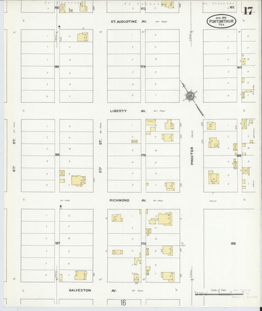 Sanborn Fire Insurance Map from Port Arthur, Jefferson County, Texas (1910), Sheet #0017 - Historic Sanborn Fire Insurance Map Print, vintage old map wall art, antique decor, genealogy gift, Texas Texas map