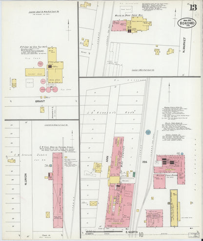 Sanborn Fire Insurance Map from Kokomo, Howard County, Indiana (1902), Sheet #0013 - Historic Sanborn Fire Insurance Map Print, vintage old map wall art, antique decor, genealogy gift, Indiana Indiana map