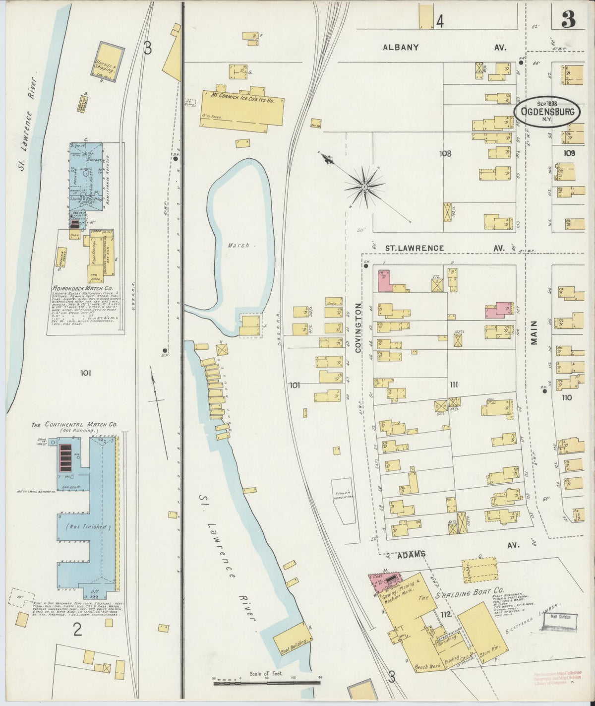 Sanborn Fire Insurance Map from Ogdensburg, St. Lawrence County, New York (1898), Sheet #0003 - Complete Map Set gallery image, historic Sanborn map, vintage wall art, New York New York