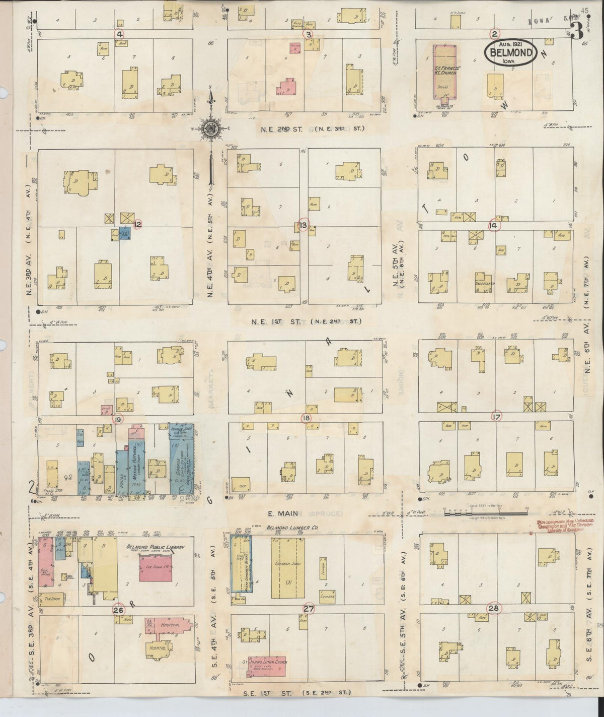 Sanborn Fire Insurance Map from Belmond, Wright County, Iowa (1939), Sheet #0003 - Historic Sanborn Fire Insurance Map Print, vintage old map wall art