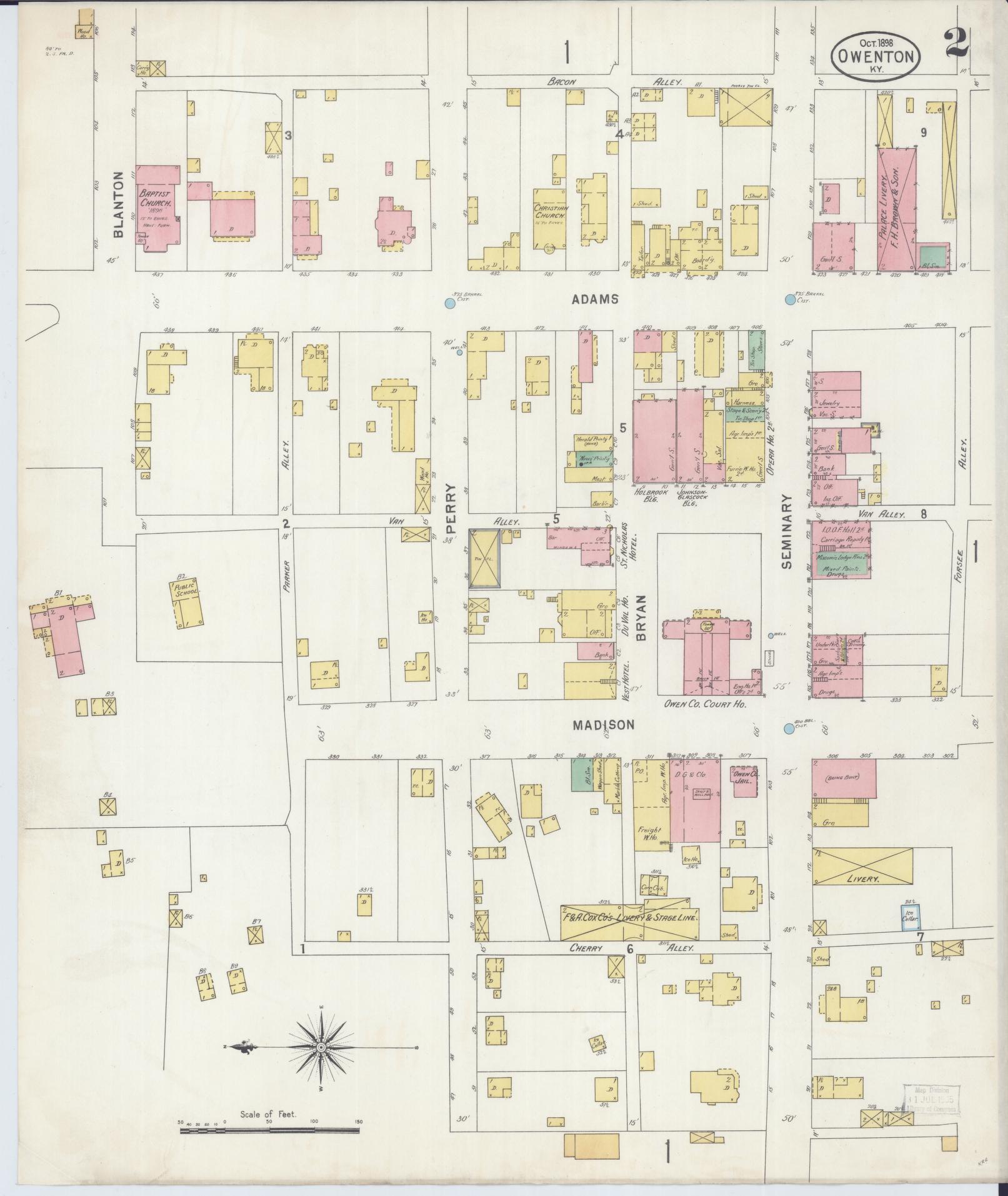 Sanborn Fire Insurance Map from Owenton, Owen County, Kentucky (1898), Sheet #0002 - Complete Map Set gallery image, historic Sanborn map, vintage wall art, Kentucky Kentucky