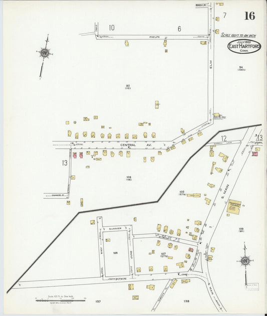 Sanborn Fire Insurance Map from East Hartford, Hartford County, Connecticut (1920), Sheet #0016 - Historic Sanborn Fire Insurance Map Print, vintage old map wall art, antique decor, genealogy gift, Connecticut Connecticut map