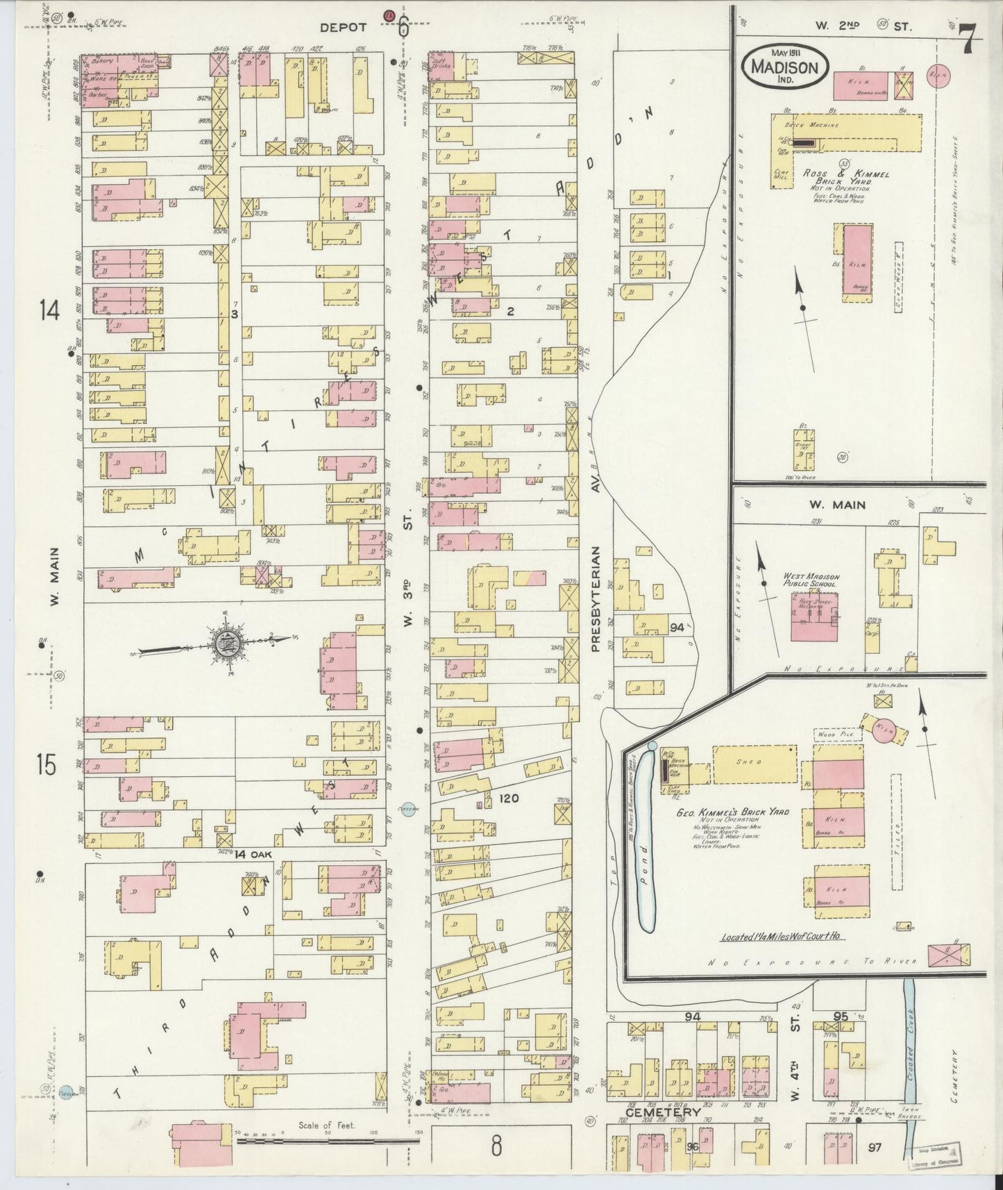 Sanborn Fire Insurance Map from Madison, Jefferson County, Indiana (1911), Sheet #0007 - Complete Map Set gallery image, historic Sanborn map, vintage wall art, Indiana Indiana