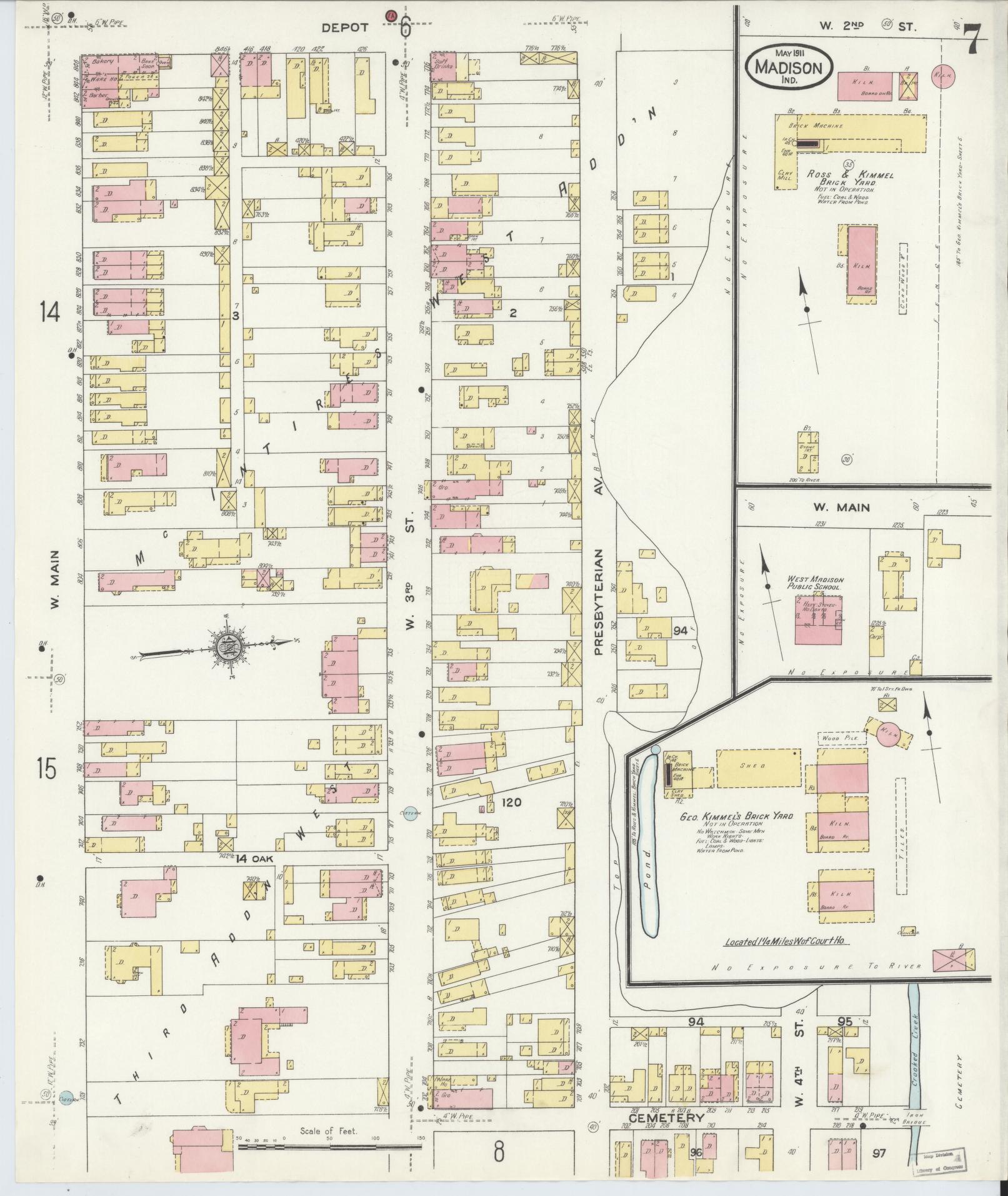 Sanborn Fire Insurance Map from Madison, Jefferson County, Indiana (1911), Sheet #0007 - Complete Map Set gallery image, historic Sanborn map, vintage wall art, Indiana Indiana