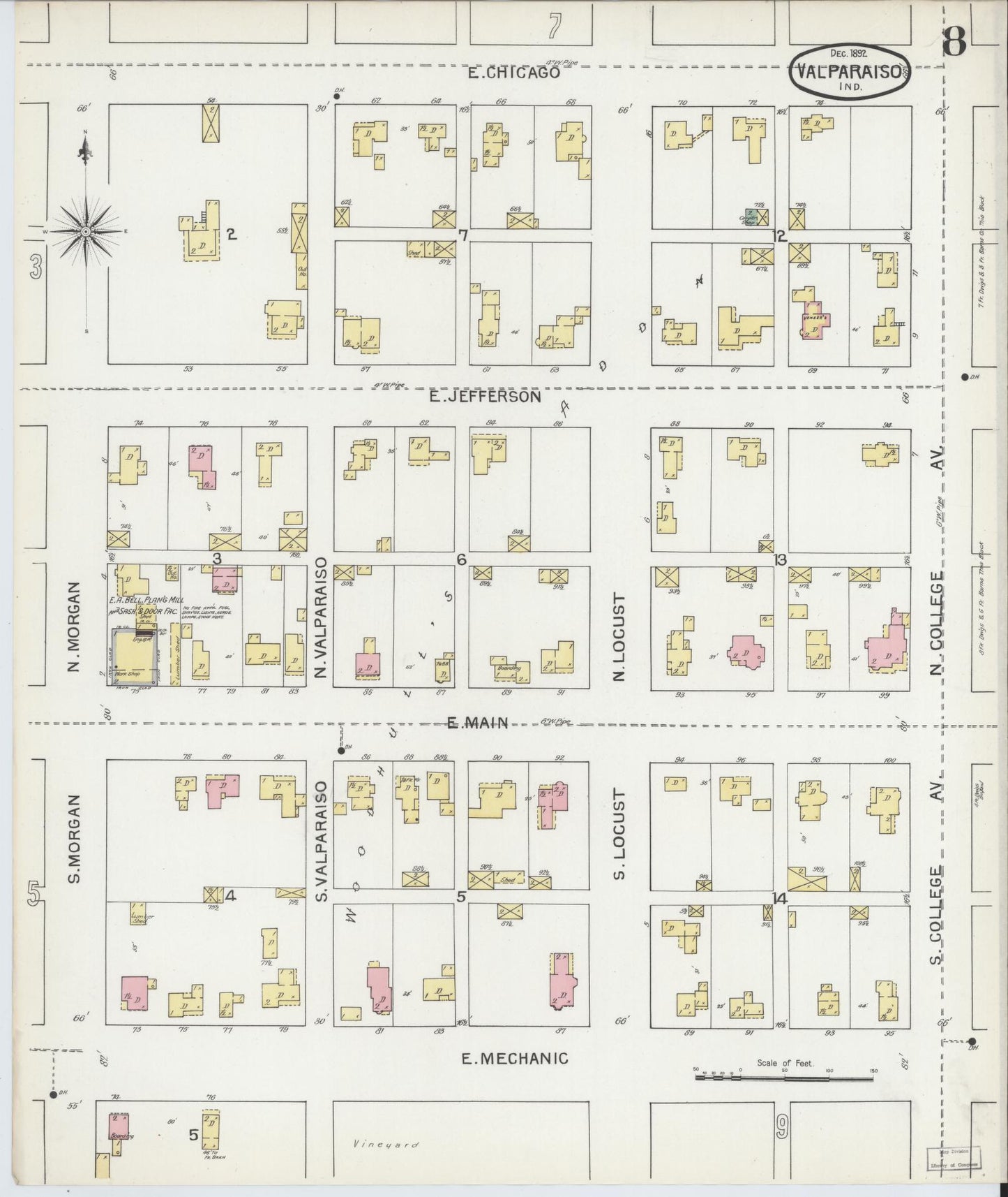 Sanborn Fire Insurance Map from Valparaiso, Porter County, Indiana (1892), Sheet #0008 - Complete Map Set gallery image, historic Sanborn map, vintage wall art, Indiana Indiana
