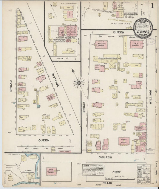 Sanborn Fire Insurance Map from Lyons, Wayne County, New York (1884), Sheet #0001 - Historic Sanborn Fire Insurance Map Print, vintage old map wall art, antique decor, genealogy gift, New York New York map