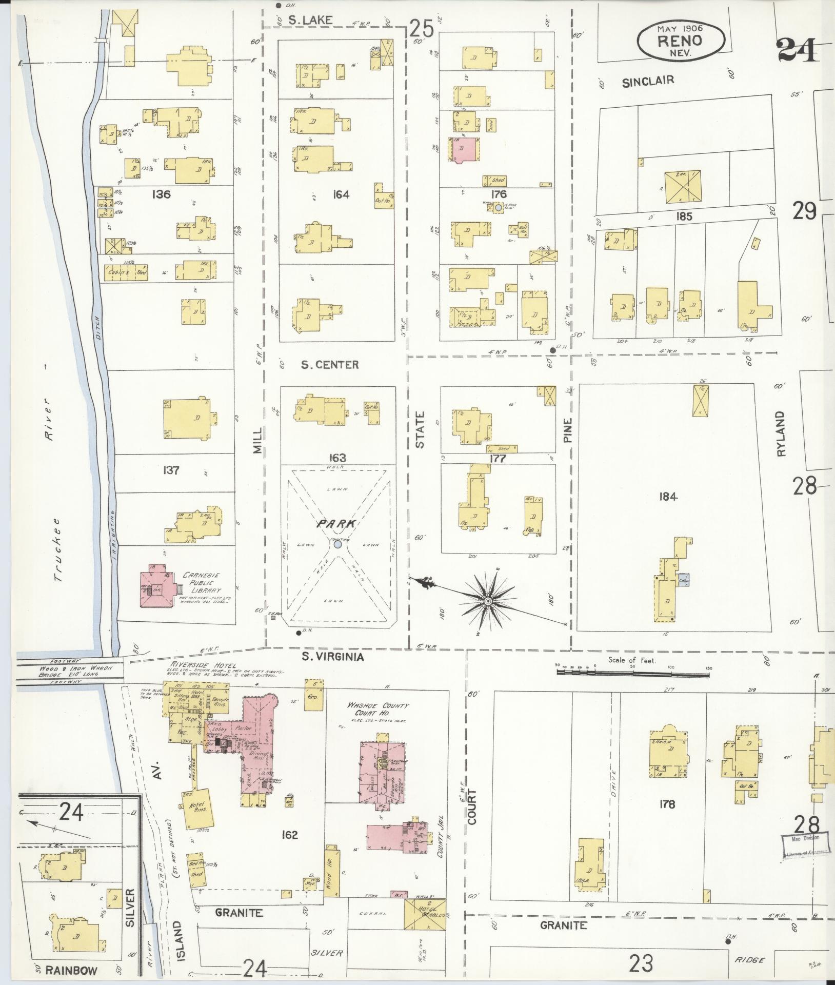 Sanborn Fire Insurance Map from Reno, Washoe County, Nevada (1906), Sheet #0024 - Complete Map Set gallery image, historic Sanborn map, vintage wall art, Nevada Nevada