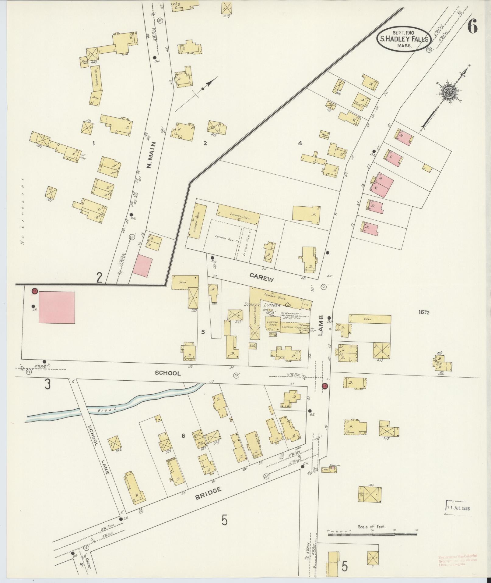 Sanborn Fire Insurance Map from South Hadley Falls, Hampshire County, Massachusetts (1910), Sheet #0006 - Historic Sanborn Fire Insurance Map Print, vintage old map wall art, antique decor, genealogy gift, Massachusetts Massachusetts map