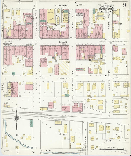 Sanborn Fire Insurance Map from Washington, Daviess County, Indiana (1909), Sheet #0009 - Historic Sanborn Fire Insurance Map Print, vintage old map wall art, antique decor, genealogy gift, Indiana Indiana map