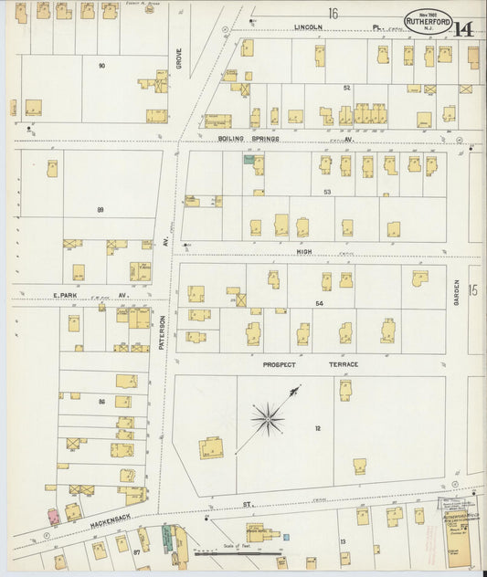 Sanborn Fire Insurance Map from Rutherford, Bergen County, New Jersey (1902), Sheet #0014 - Historic Sanborn Fire Insurance Map Print, vintage old map wall art, antique decor, genealogy gift, New Jersey New Jersey map