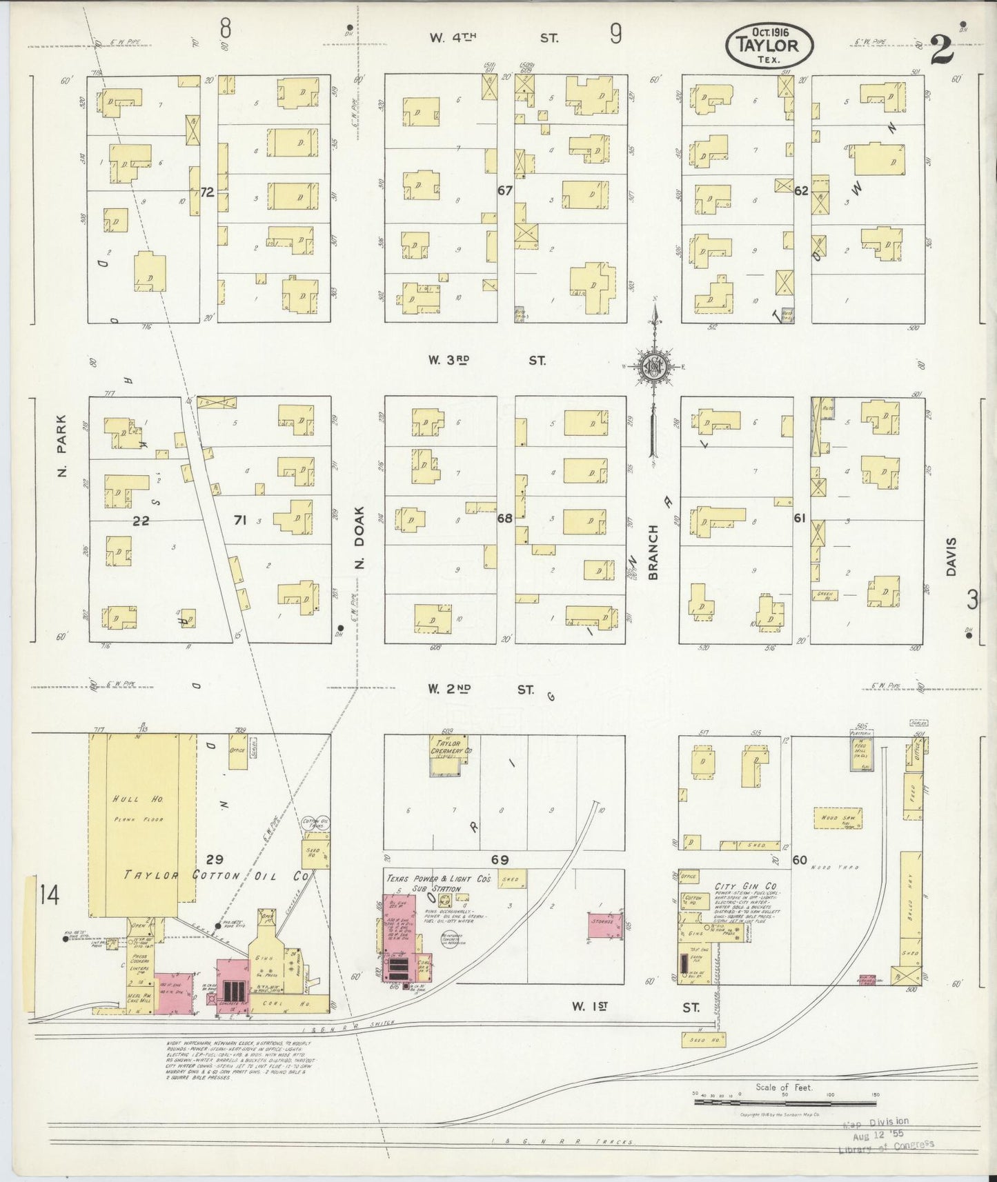 Sanborn Fire Insurance Map from Taylor, Williamson County, Texas (1916), Sheet #0002 - Complete Map Set gallery image, historic Sanborn map, vintage wall art, Texas Texas