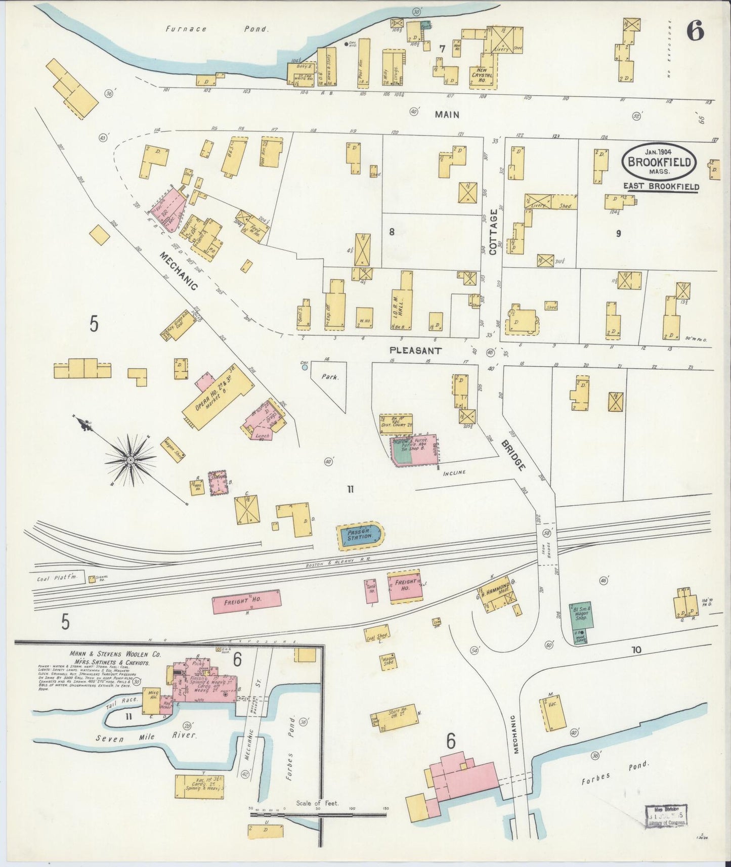 Sanborn Fire Insurance Map from Brookfield, Worcester County, Massachusetts (1904), Sheet #0006 - Complete Map Set gallery image, historic Sanborn map, vintage wall art, Massachusetts Massachusetts